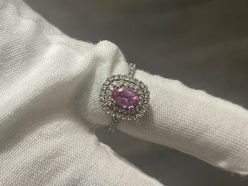 10K White Gold Diamond Ring (Pink Sapphire)